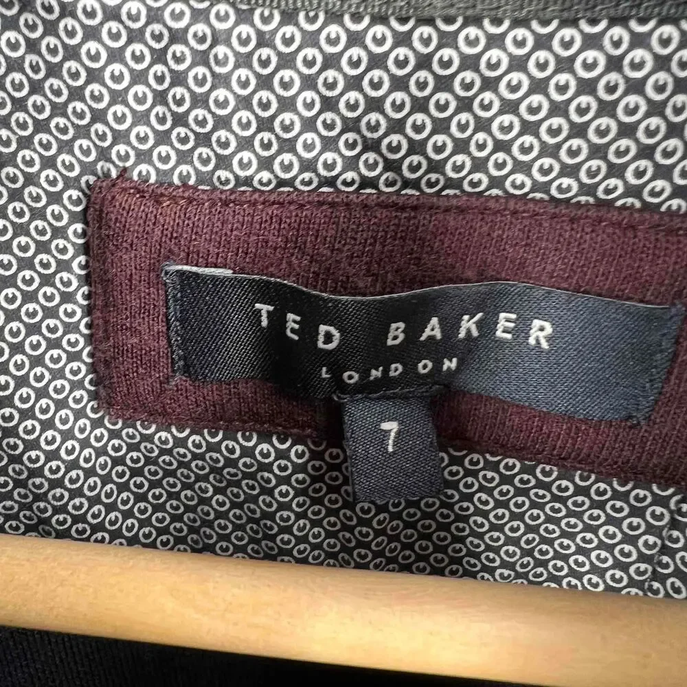 Ted Baker Sweater Mens Burgundy Quarter Zip‎ Chest Pocket Pullover 7 / 3XL